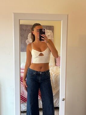 Princess Polly White Lace Keyhole Cropped Cami Top